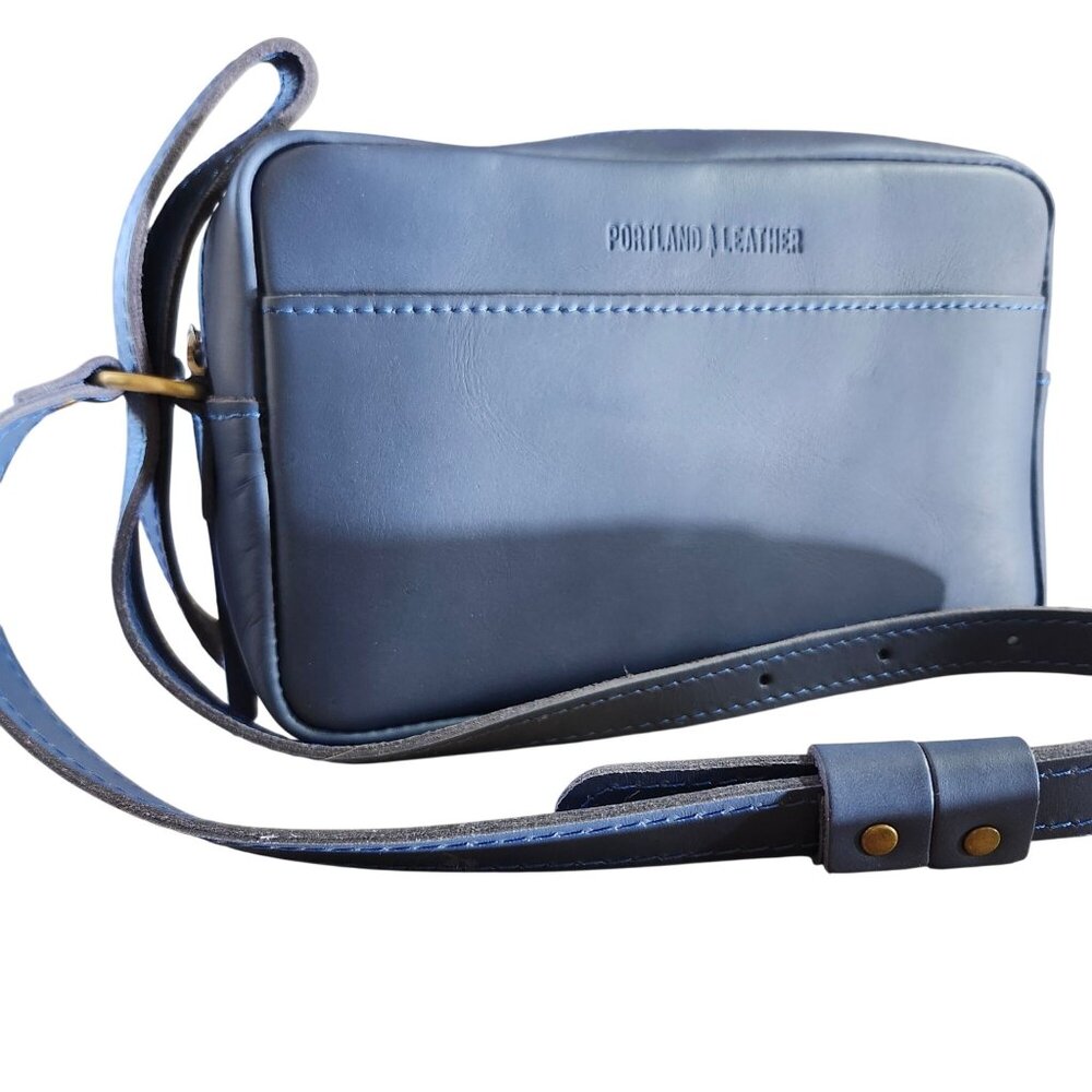 Portland Leather Large Camera Bag Purse Unicorn Smooth Indigo Blue Gray - Picture 1 of 11